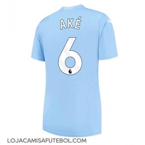 Camisa de Futebol Manchester City Nathan Ake #6 Equipamento Principal Mulheres 2023-24 Manga Curta